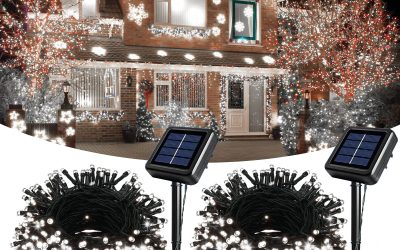 Set 2 x Instalatie solara 100 LED, Alb rece